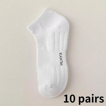 10 paia di calzini HLHYX da uomo in cotone deodorante, con fondo in spugna, a tubo medio, bianchi, i