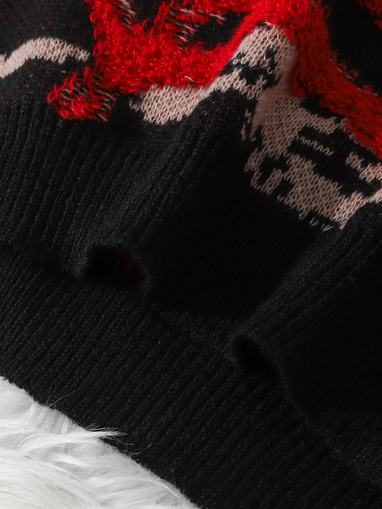 Autumn and Winter Velvet Spider Jacquard Double-Sided Pattern Pullover Sweater Casual Round-Neck Knit Men's Pullover Sweater Suitable for Daily Wear, Unisex Outerwear