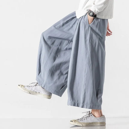 2025 Pantaloni estivi da uomo stile giapponese Harajuku Haori pantaloni a gamba larga uomo streetwear uomo solido allentato Harun pantaloni lanterna casual