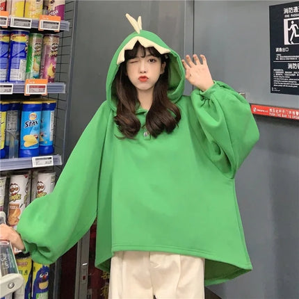 Autumn Women Cartoon Dinosaur Horn Cap Hoodies Harajuku Sweatshirts Cute Front Short Back Long Halloween Dragon Shape Pullovers