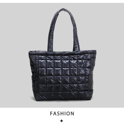 Large Capacity Women's Tote Bag Street Style Commuter Bag down Handbag Fashion Pure Color Handbag PU Material Daily Match PlatiNum