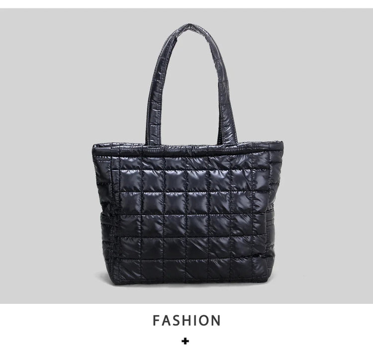 Large Capacity Women's Tote Bag Street Style Commuter Bag down Handbag Fashion Pure Color Handbag PU Material Daily Match PlatiNum