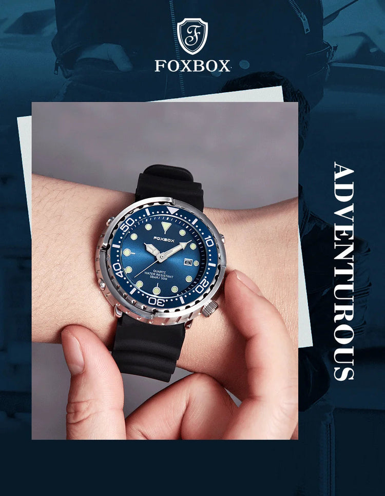 FOXBOX Top Brand Fashion Diver Watch Men 50ATM Waterproof Date Clock orologi sportivi orologio da polso al quarzo da uomo Relogio Masculino platinumshop