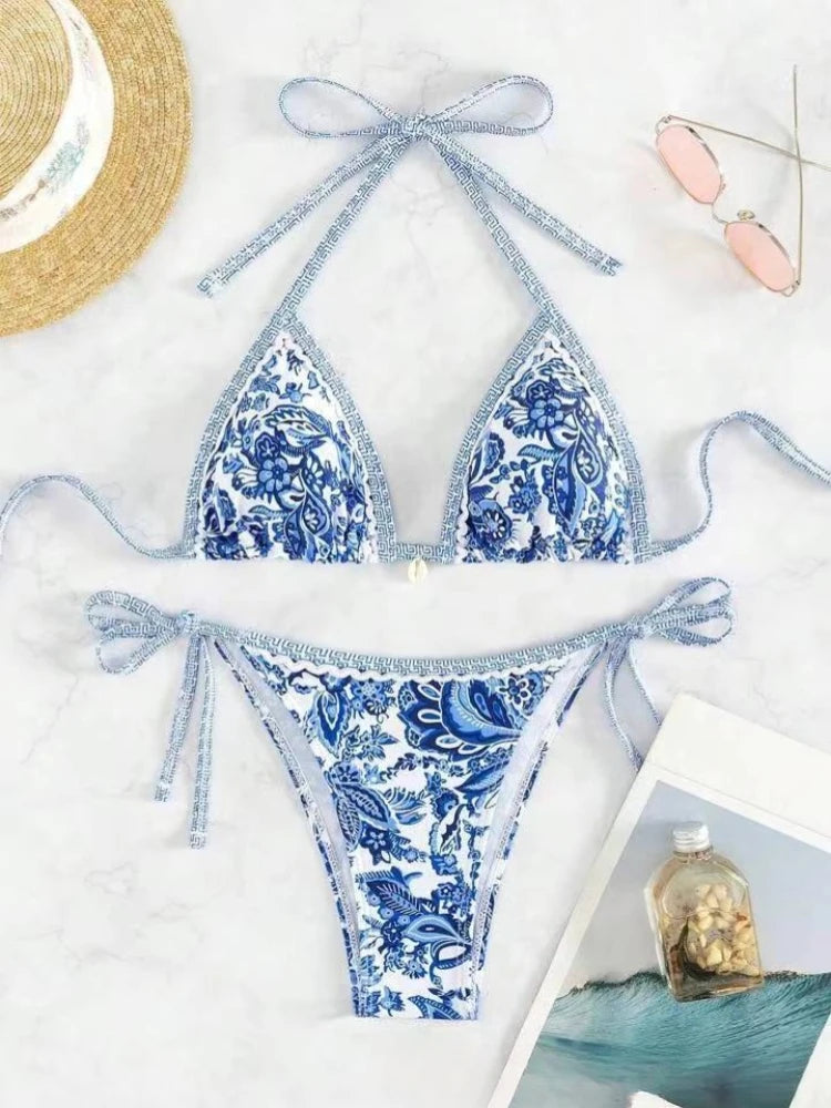 Bikini a triangolo con laccetti, costume da bagno due pezzi da donna, abbigliamento da spiaggia estivo platinumshop