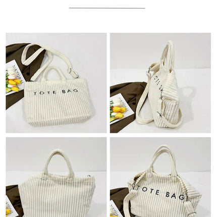 Simple Letter Soft Corduroy Shoulder Bags for Women Versatile Large Capacity Ladies Crossbody Bag Portable Female Handbags Tote PlatiNum