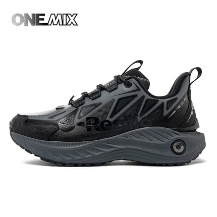 ONEMIX Scarpe da trail running da uomo Scarpe da ginnastica in pelle antiscivolo indossabili Supporto stabile Scarpe sportive fuoristrada Scarpe da ginnastica da passeggio all'aperto PlatiNum