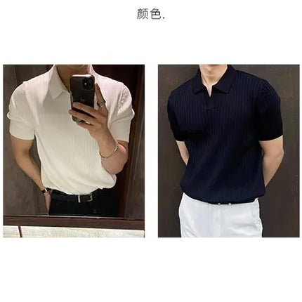 Men's Slim Fit Solid Color Stretchy Polo Shirt Sexy Fashion Trendy Cotton Casual Top Comfortable Elastic Summer Clothes