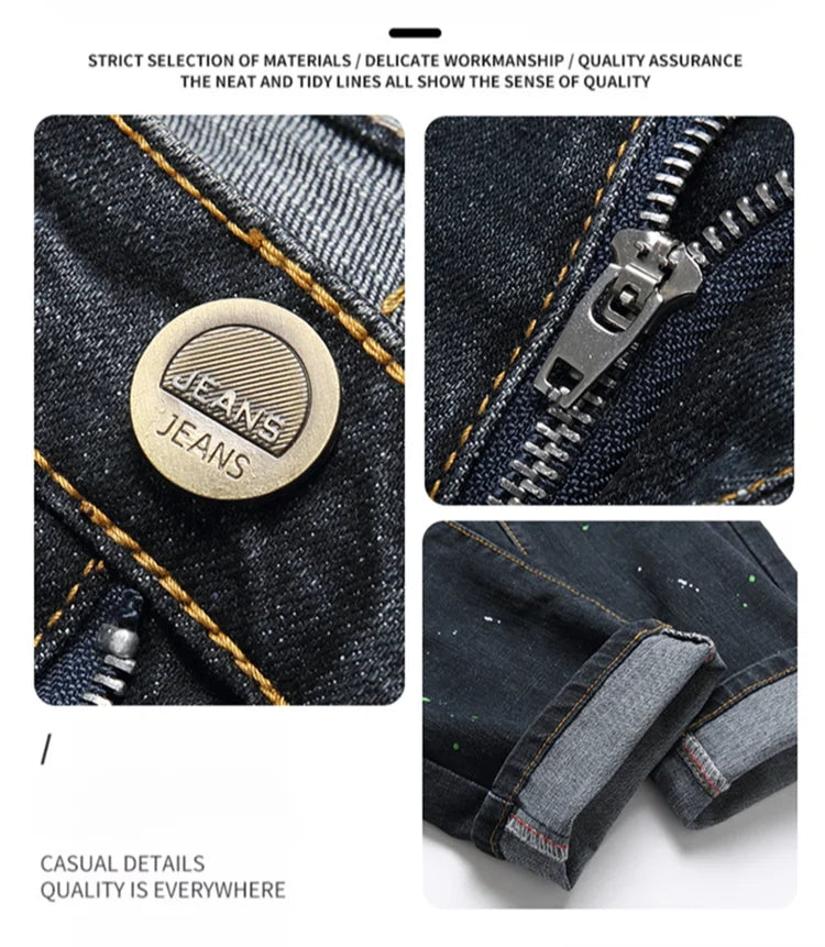 Fashion New Slim Stretch Ripped Jeans Men's Streetwear Paint Spots Denim Pants Hip Hop Punk Personality Hole Male Trousers PlatiNum