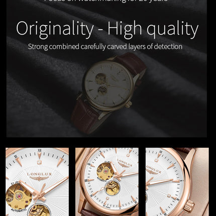 LONGLUX Automatic Watch Elegant Style Wholesale Mechanical Wristwatches Skeleton Rome Waterproof Mens Watch Men Gift