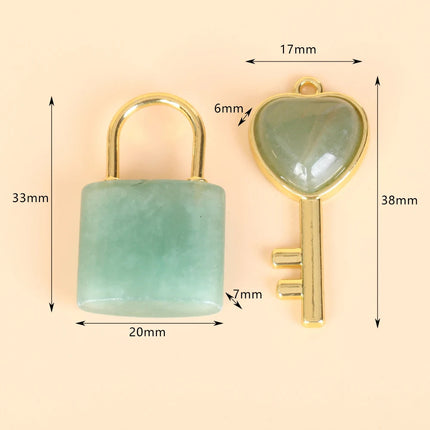 1 Set Natural Crystal Couple Lock Necklace Pendant Set Heart Shaped Key Piece Pink Crystal Amethyst Tiger Eye Stone Lock PlatiNum