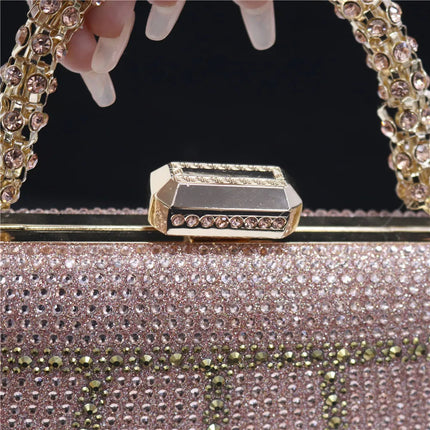 Popular In Nigeria Exquisite Evening Bags With Diamond Design Fashion Handle Clutch Rhinestone Embellished Long Chain Bag PlatiNum