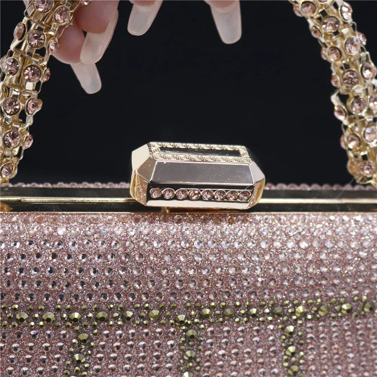 Popular In Nigeria Exquisite Evening Bags With Diamond Design Fashion Handle Clutch Rhinestone Embellished Long Chain Bag PlatiNum