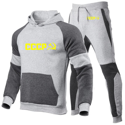 CCCP Russian 2025 Print New Men USSR Soviet Union Fashion Hoodie Sportswear Jogging Tracksuit Running Sport Suits+Pant 2Pcs Set PlatiNum