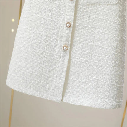 Women's Mid-Length/Short White Black Tweed High-Waist Woolen A-Line Autumn Winter Fragrant Silk Skirt PlatiNum