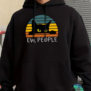 Cat ew people print casual fashion college style hooded sweatshirt with autumn and winter velvet suitable for men and women