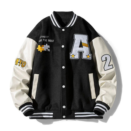 Men Varsity Baseball Bomber Jacket Hip Hop Harajuku Bone Letter Patchwork Leather Jackets Streetwear Women Unisex College Coats