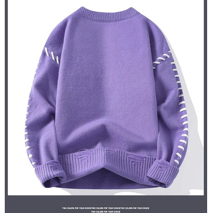 Solid Color Trendy Loose Knit Sweater With Coarse Yarn Weaving Pattern For Autumn And Winter Men's Top And Street Pullover