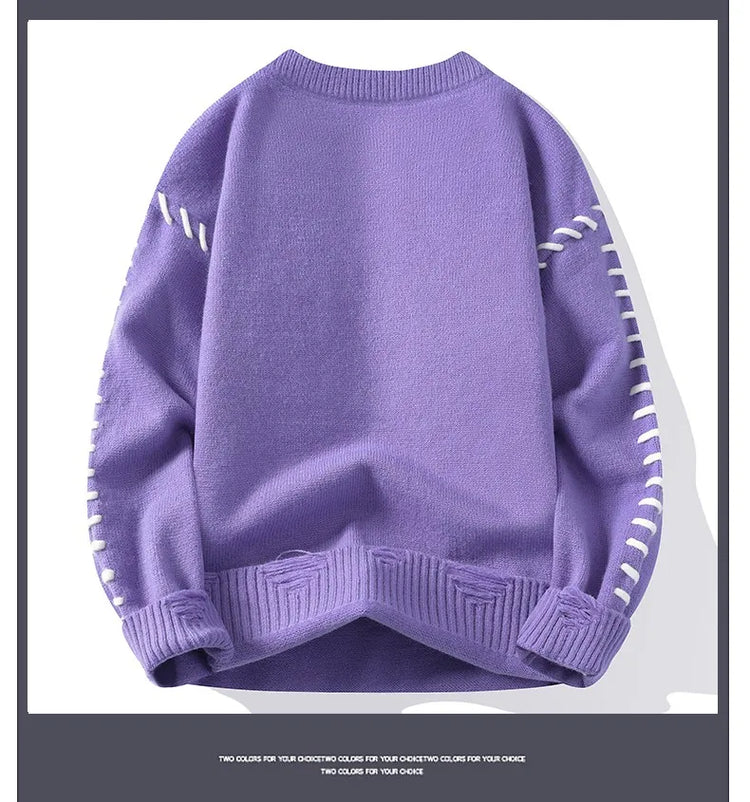 Solid Color Trendy Loose Knit Sweater With Coarse Yarn Weaving Pattern For Autumn And Winter Men's Top And Street Pullover