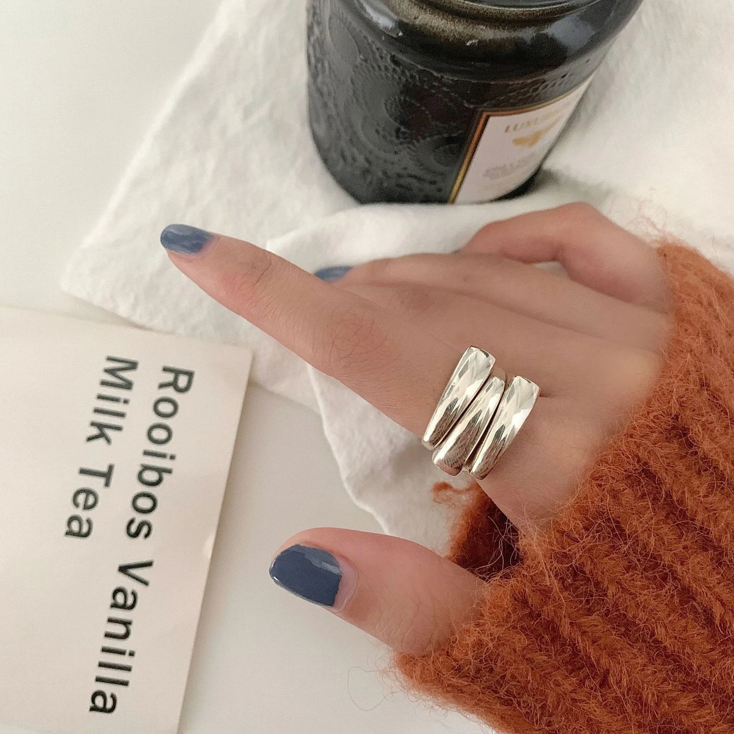 VENTFILLE Anello largo ad arco in argento sterling 925 per gioielli di design punk con geometria femminile regalo asimmetrico Dropshipping