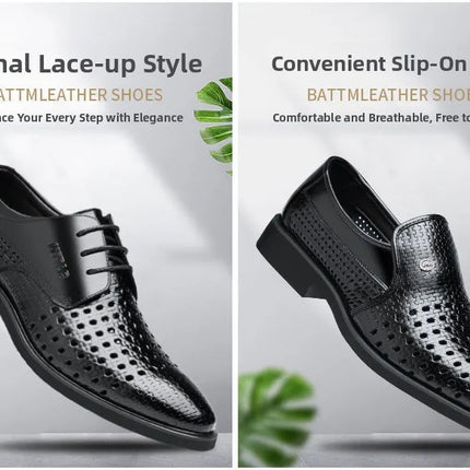 Scarpe Formali da Uomo in Pelle Traspirante con Design Traforato, Casual Estive a Punta Tonda e Tacco Basso, Comode da Indossare
