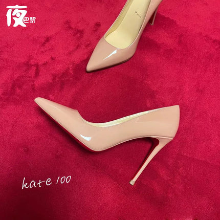 Nuovo cuoio laccato rosso tacco fine a punta bocca superficiale versatile tacco alto scarpe singole nere sexy scarpe da donna moda festa platinumshop
