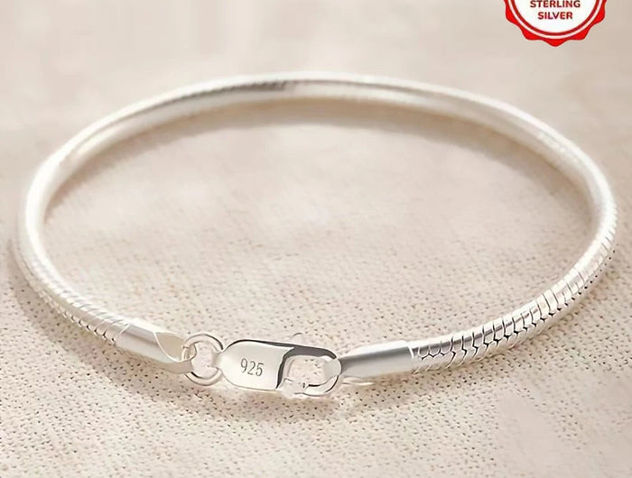 925 Sterling Silver 3mm Snake Bone Bracelet Simple Style For Women Men Daily and Party Wear All Seasons Jewelry 16-23cm PlatiNum