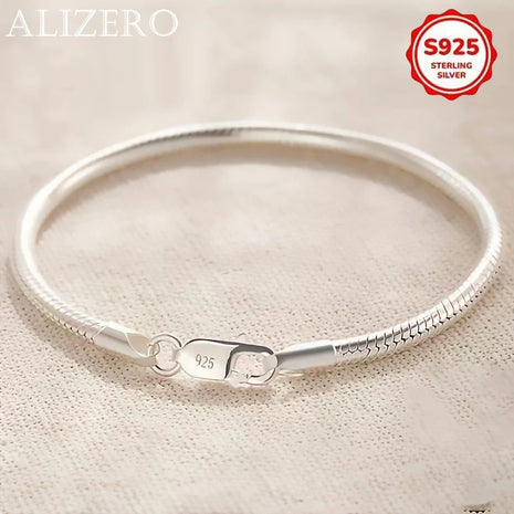 925 Sterling Silver 3mm Snake Bone Bracelet Simple Style For Women Men Daily and Party Wear All Seasons Jewelry 16-23cm PlatiNum