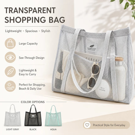 Borsa tote da donna in rete trasparente, borsa a tracolla portatile alla moda multifunzionale per lo shopping, viaggi, spiaggia estiva
