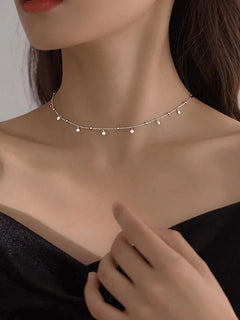 925 Sterling Silver Neck Chain Tassels Round Necklaces Women Jewelry Exquisite Elegant Aesthetic Cha