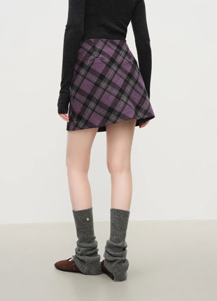 FSLE Autumn Party Skirt High Waist Retro Plaid Knit WoolShort Skirt For Women 2025 Fall Winter New Arrival Y2K Mini A-line Skirt PlatiNum