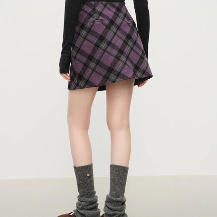 FSLE Autumn Party Skirt High Waist Retro Plaid Knit WoolShort Skirt For Women 2025 Fall Winter New Arrival Y2K Mini A-line Skirt PlatiNum