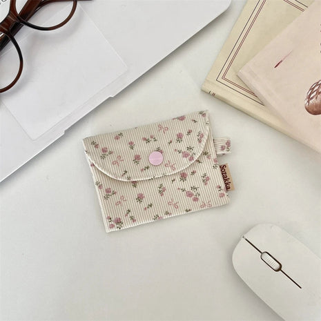 Cute Floral Coin Purse Mini Wallet Card Organizer Small Square Corduroy Bag for Student Bus Bank ID Credit Cards PlatiNum