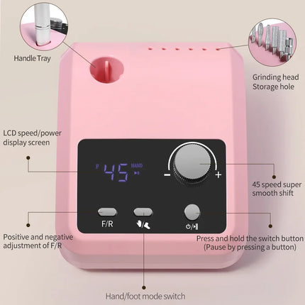 Professional Manicure Pedicure Nail Art Tool Electric Nail Drill High Rotation Speed Quick Nail Grinding Surface Polisher