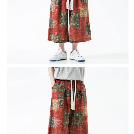 Pantaloncini da uomo estivi Stampa Pantaloni da spiaggia traspiranti a gamba larga Pantaloni larghi casual alla moda Vita elastica Comodi pantaloni al polpaccio da uomo
