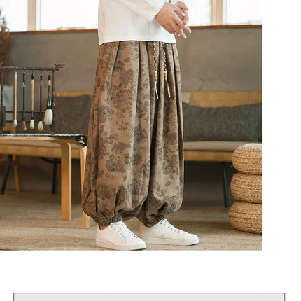 Pantaloni di alta qualità per uomo stile cinese fiore scuro velluto a coste Bloomers casual elastico in vita moda pantaloni larghi a gamba larga maschile