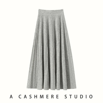 2025 New Grace Women's Cashmere Long Pleated Skirt Autumn Winter Office Lady Cashmere Skirt 100% Cashmere Pupular Dress Skirt PlatiNum