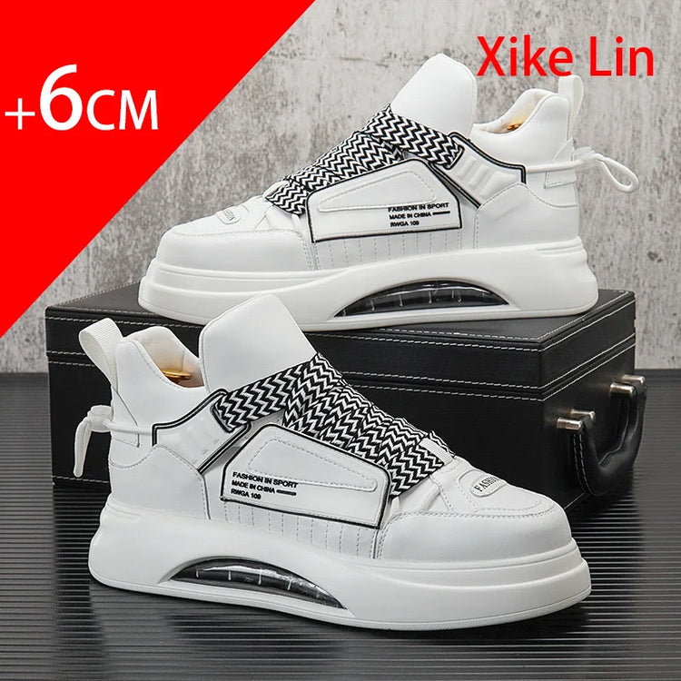 High top White Sneakers Best selling Mens Sneakers With Anti slip Wear resistant Properties Increasing Height by 6 Centimeters