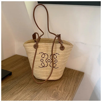 Borsa a tracolla retrò alla moda Borsa da donna Designer di marca di lusso Tote Borsa a tracolla in paglia da donna Borse da spiaggia eleganti da donna