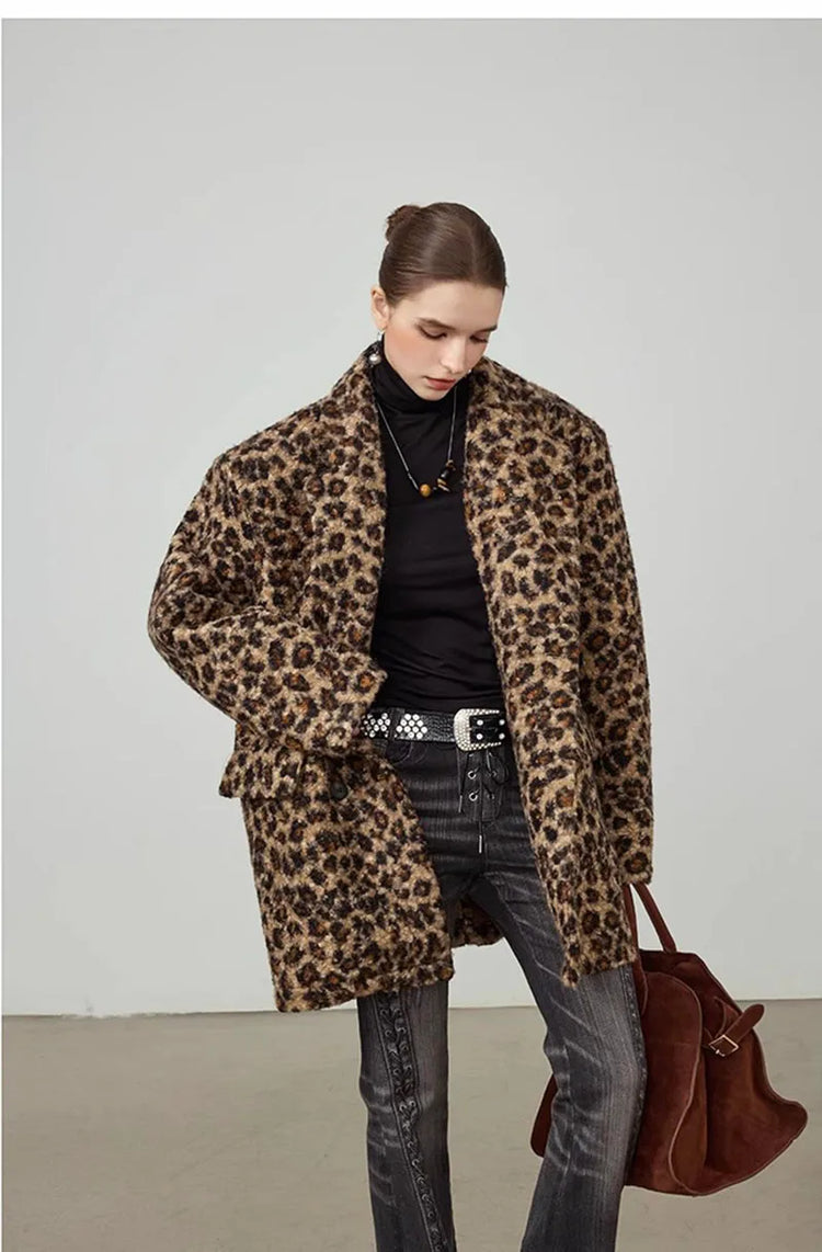 ZADORIN High Street Elegant Leopard Suit Faux Fur Jacket Long Cool Double Faced Faux Fur Coat Woman Autumn Winter Clothes Coats