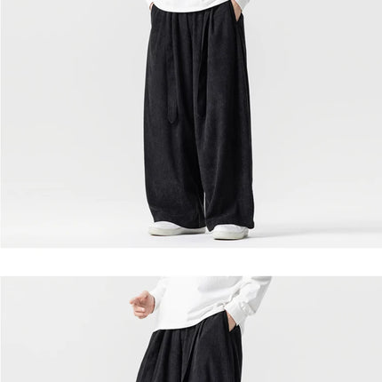 Pantaloni di velluto a coste da uomo 2025Autunno Inverno Caldo Casual Pantaloni comodi Stili giapponesi Harun Pantaloni da uomo oversize a gamba larga in tinta unita