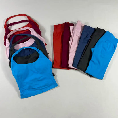 Yoga Gym Set 2 Piece Women Strappy Yoga Bra Top Workout Scrunch Shorts Sports Suit Fitness Clothes Seamless Yoga