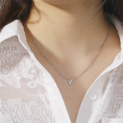Skyrim Stainless Steel A-Z Initial Letter Necklace for Women Trend Minimalist Alphabet Choker Neck Chain Jewelry Birthday Gift PlatiNum
