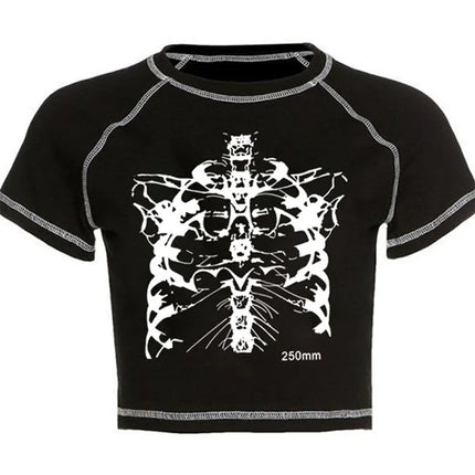 Y2K Black Sweet Girl Slim Skull Print Funny Graphic Vintage Clothes Crop Top E-girl