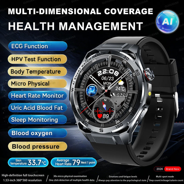Nuovo Smartwatch 2026 con Analisi AI del Grasso Corporeo, ECG+PPG, Acido Urico, Pressione Sanguigna, Ossigeno nel Sangue, Chiamate, Schermo AMOLED per Uomini e Donne platinumshop