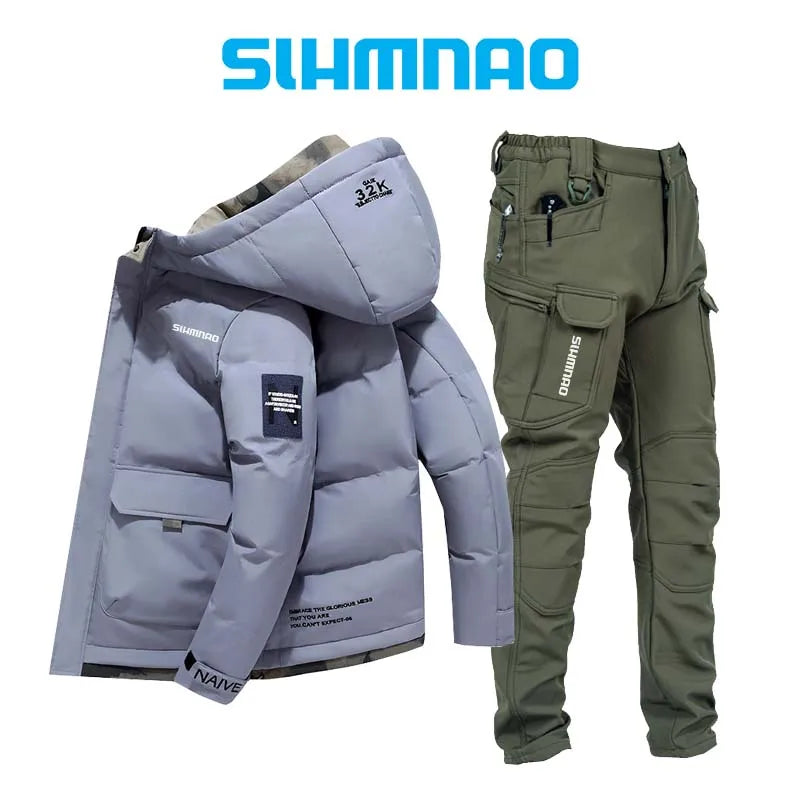2025 Outdoor Warm Thick Jacket and Tactical Pants, Winter Windproof, Cold-resistant, Warm Fishing, Cycling, Skiing, Clothing 07
