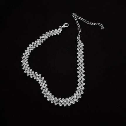 Luxury Shiny Full Rhinestone Choker Necklace for Women Personalized Geometric Crystal Necklaces Wedding Jewelry Party Gifts PlatiNum