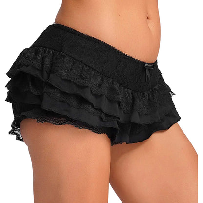 Women Cute Lolita Pumpkin Bloomers Y2K Sweet Layers Lace Ruffle Shorts Minipants Low Waist Tiered Hot Pants Frilly Pettipants