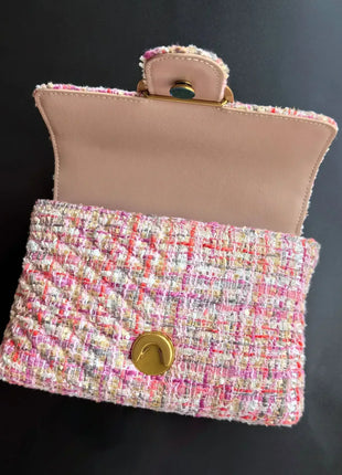 Nuova Borsa a Tracolla/Crossbody da Donna 2026 Ispirata a Pinko in Tweed con Cigno, in Vera Pelle