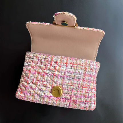 Nuova Borsa a Tracolla/Crossbody da Donna 2026 Ispirata a Pinko in Tweed con Cigno, in Vera Pelle