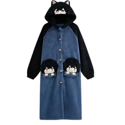 Demon Slayer Kanroji Mitsuri Tokito Muichiro Women Autumn Winter Loungewear Coral Fleece Robe  Love Hashira Cosplay Home Pajamas